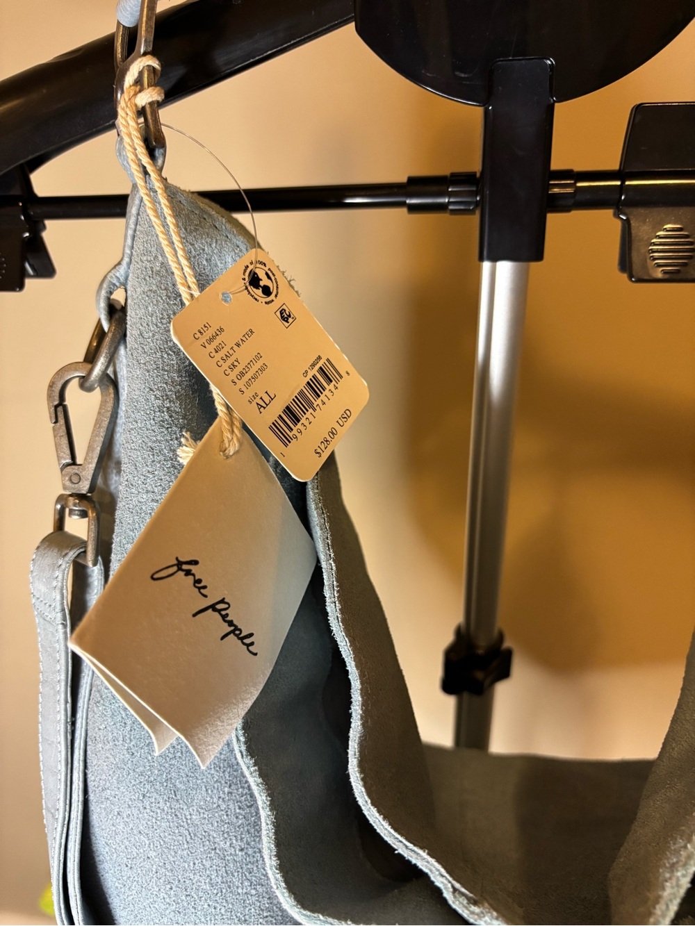 Free People NWT Suede Hobo Shoulder Bag Slate Gray Blue $128 - Picture 4 of 6